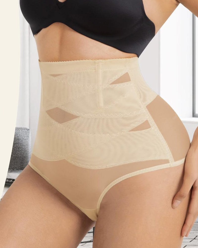 Überkreuzte Hohe Taille Shaping Slips Mesh Bauchkontrolle Unterhose