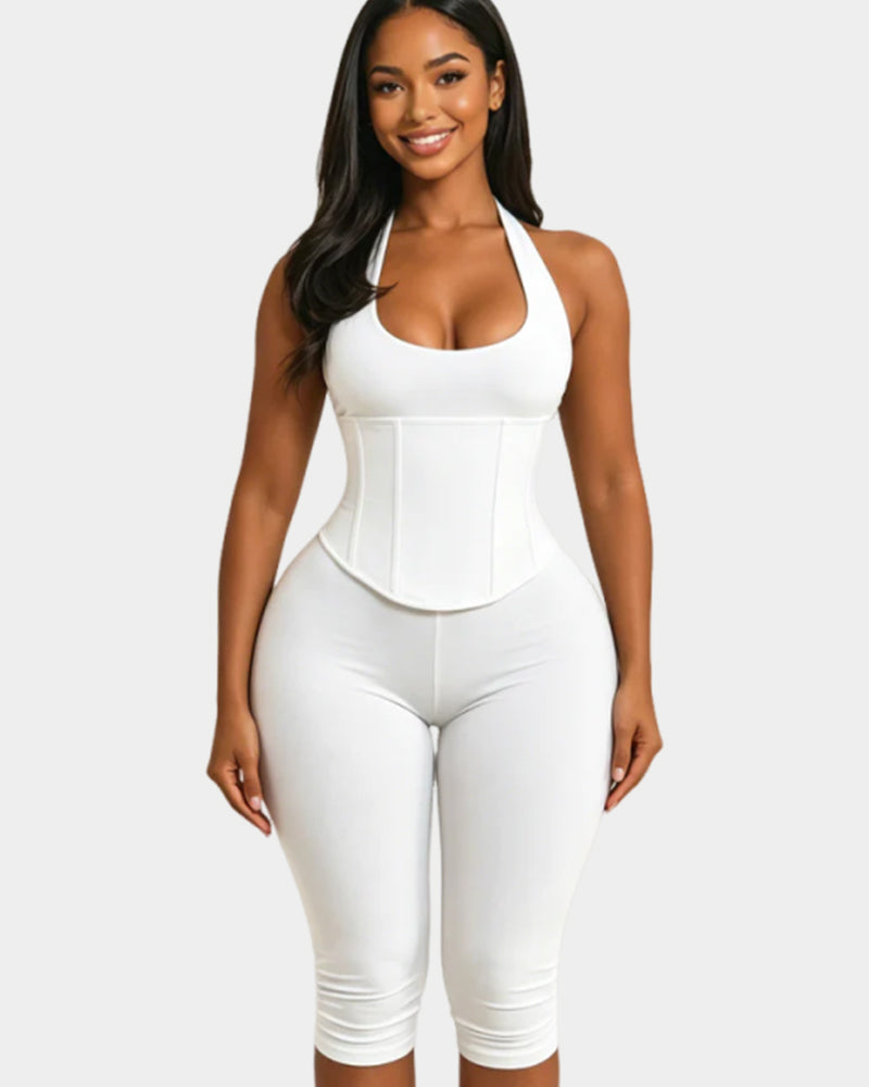 Sanduhrfigur-Korsett Figurformendes Korsett Taillenformer Capri-Jumpsuit Zweiteiler
