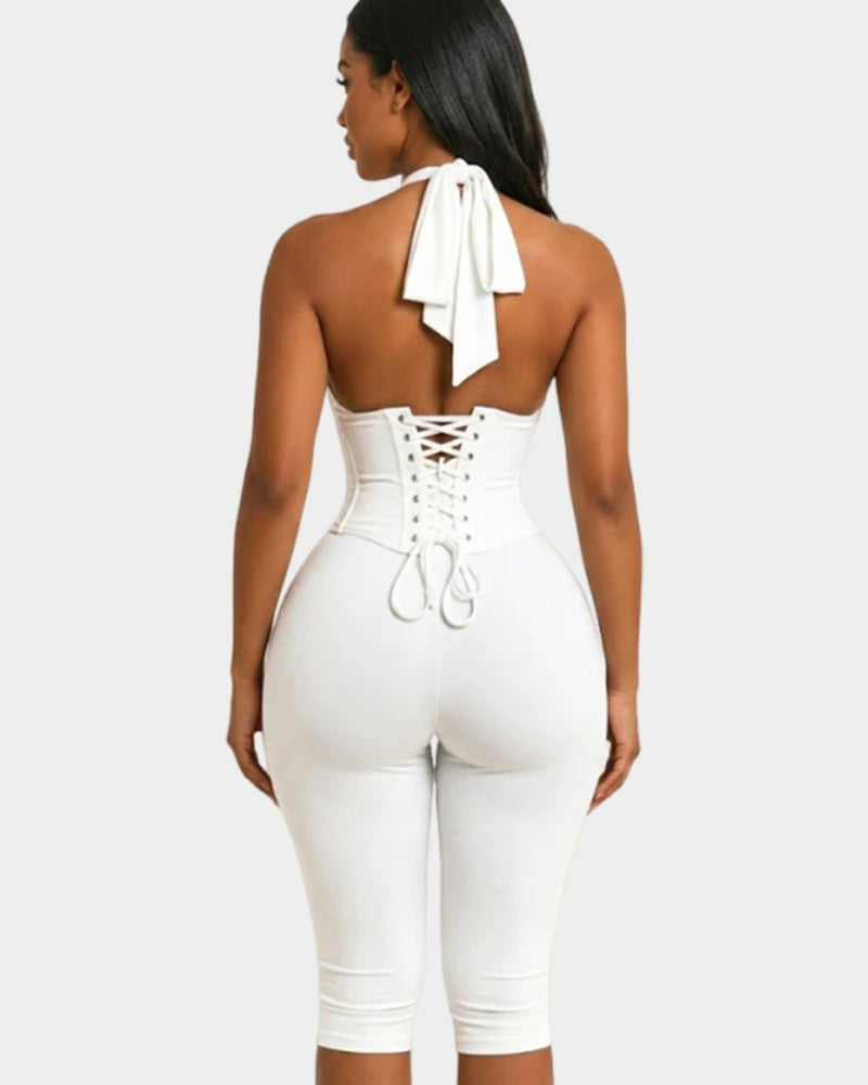 Sanduhrfigur-Korsett Figurformendes Korsett Taillenformer Capri-Jumpsuit Zweiteiler