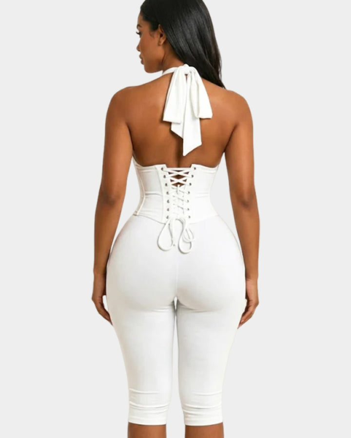 Sanduhrfigur-Korsett Figurformendes Korsett Taillenformer Capri-Jumpsuit Zweiteiler