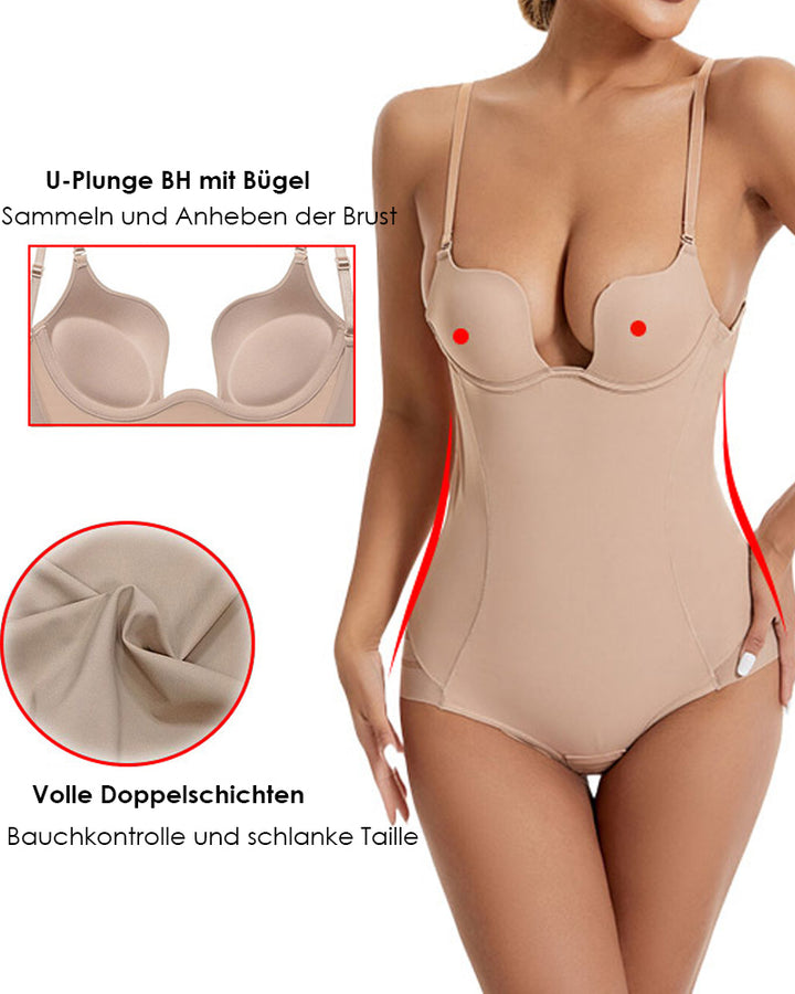Damen Korsett Rückenfreier Bodysuit U-Ausschnitt Nahtloser Bauchkontroll Shapewear