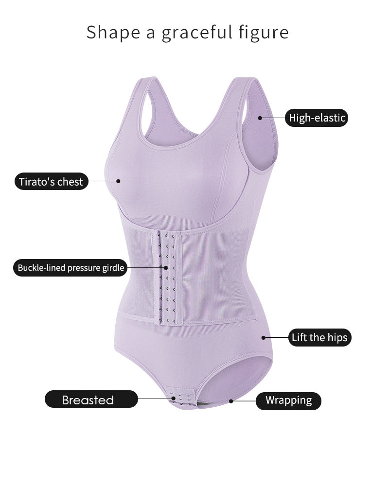 2 In 1 Nahtloser Doppelter Bauchweg Bodysuit mit U Ausschnitt Tanktop