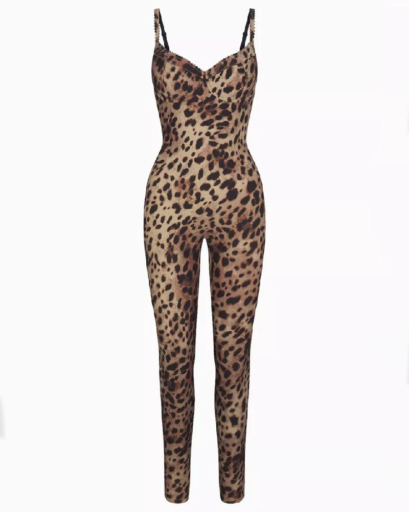 Shapshe® Bodycon Leopardenmuster Ärmellos Push Up Jumpsuit