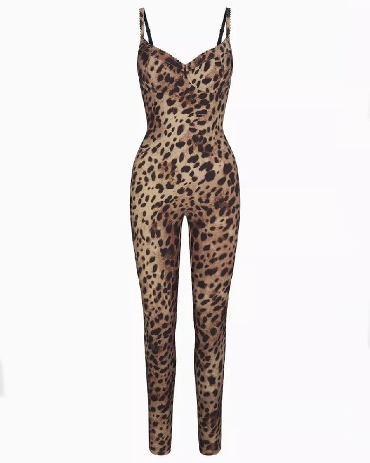 Shapshe® Bodycon Leopardenmuster Ärmellos Push Up Jumpsuit