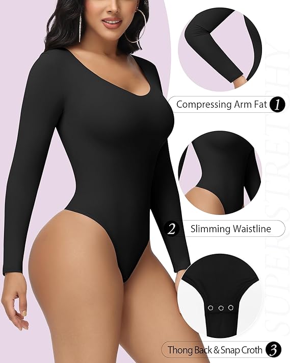 Shapshe® Damen Nahtlos V Ausschnitt Bauchweg Body Shapewear