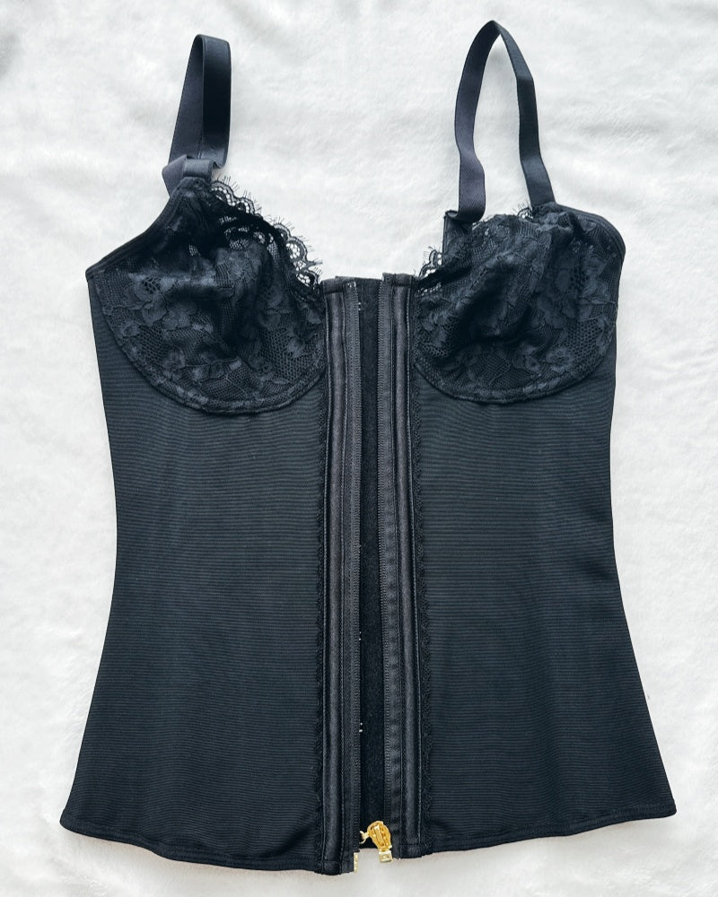 Korsett Weste V Ausschnitt Spitzen Reißverschluss Taillentrainer