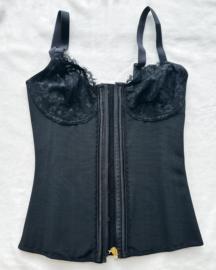 Korsett Weste V Ausschnitt Spitzen Reißverschluss Taillentrainer