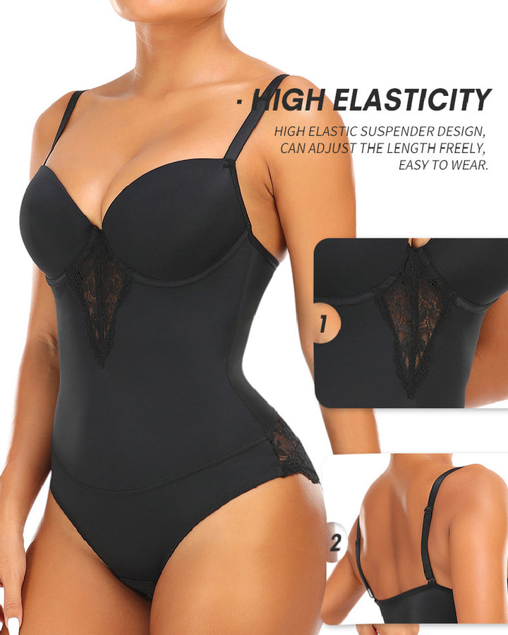 Damen Tiefem Rücken Body Bauchweg Slip Shapewear mit Integriertem BH