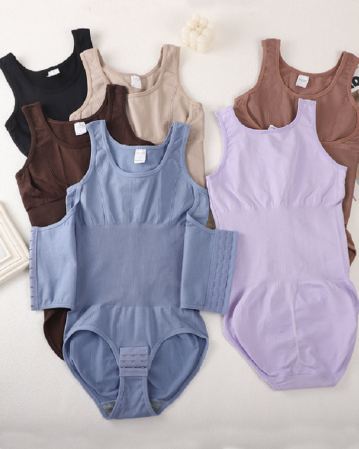 2 In 1 Nahtloser Doppelter Bauchweg Bodysuit mit U Ausschnitt Tanktop