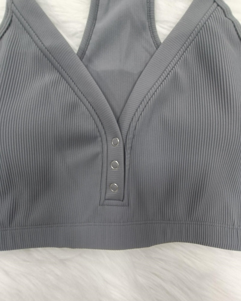 Neckholder BH mit V Ausschnitt und Atmungsaktivem Strick BH mit Knöpfen