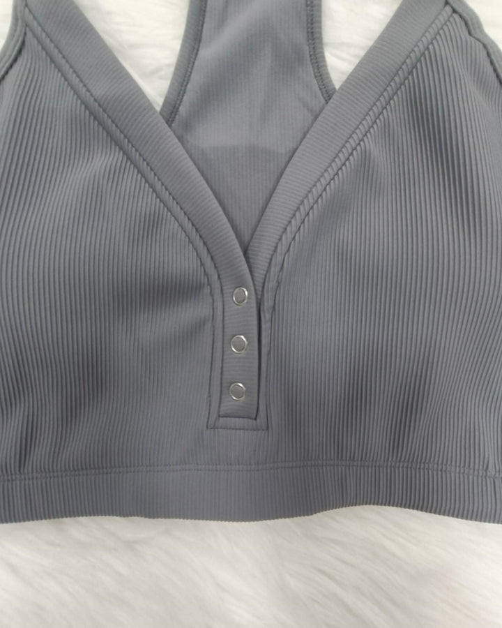 Neckholder BH mit V Ausschnitt und Atmungsaktivem Strick BH mit Knöpfen