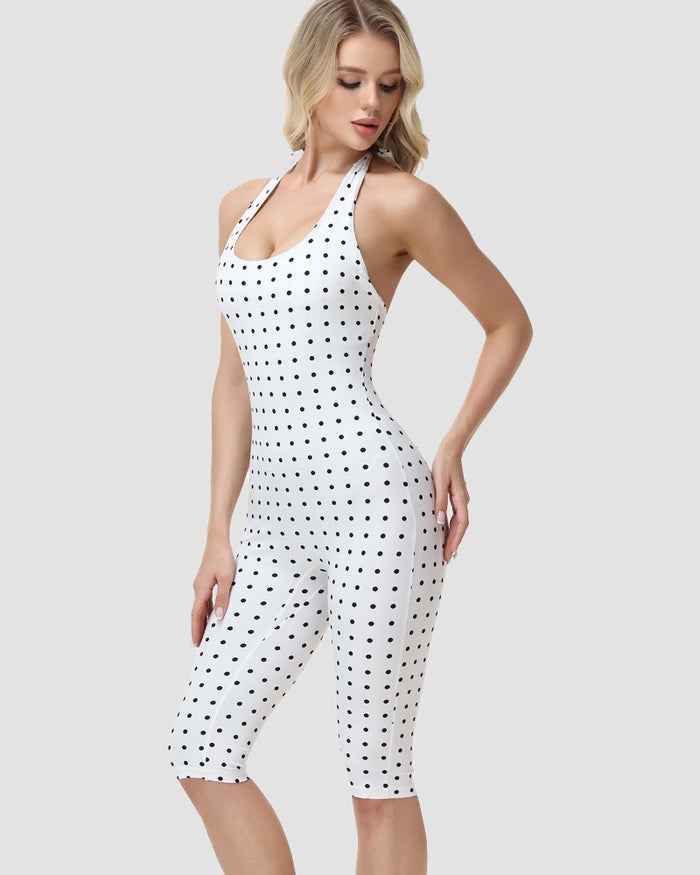 Sanduhrfigur-Figurformer Taillenformer gepunkteter Capri-Jumpsuit zweiteiliges Set
