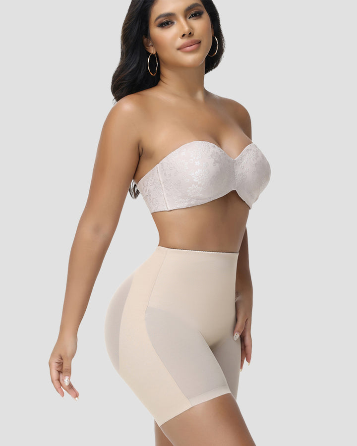 Damen Nahtlose Mesh Shapewear Shorts Hoher Taille Oberschenkelformer