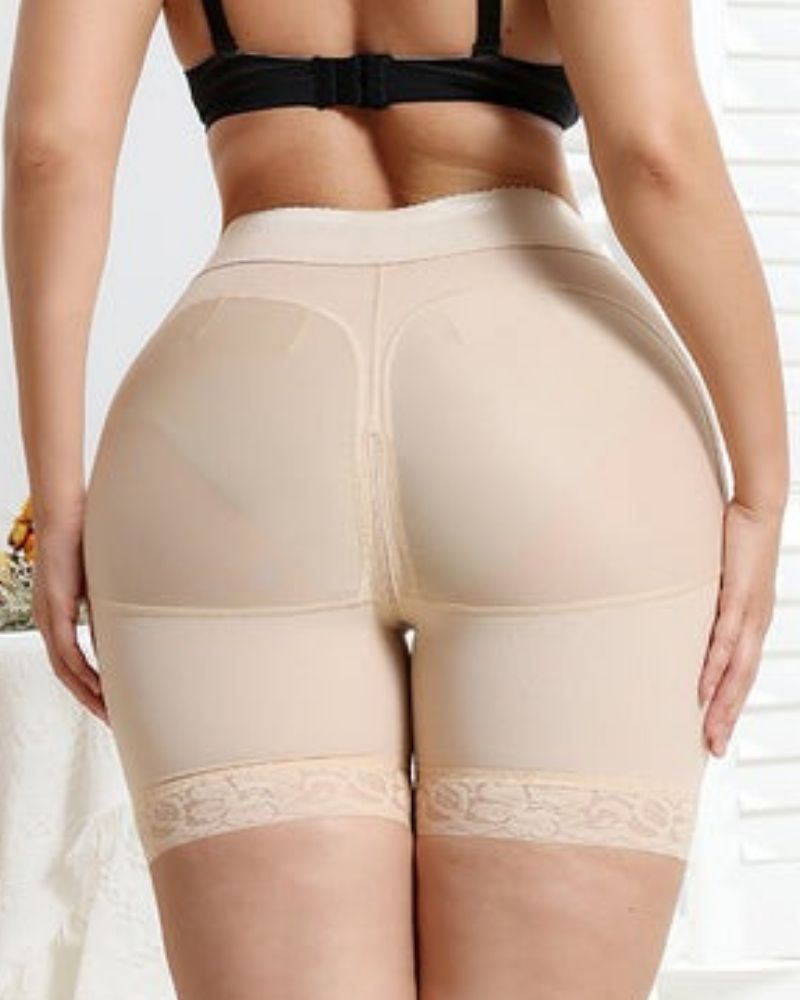 Shapshe® Beigefarbene High Waist Po-Lifter Spitzenshorts