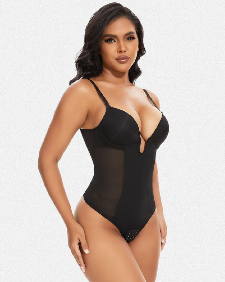 Shapshe® Damen Tiefem V-Ausschnitt Shapewear U-förmigem Rücken Nahtloser Tanga Bodysuit