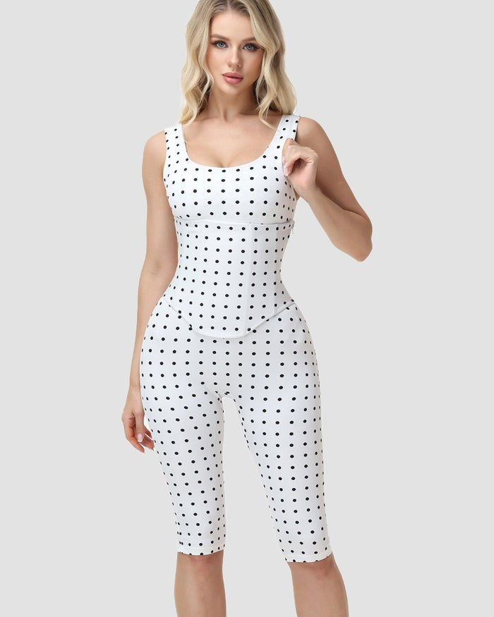 Zweiteiliger Capri Jumpsuit mit Polka Dots und abnehmbarem Korsett in Sanduhrform