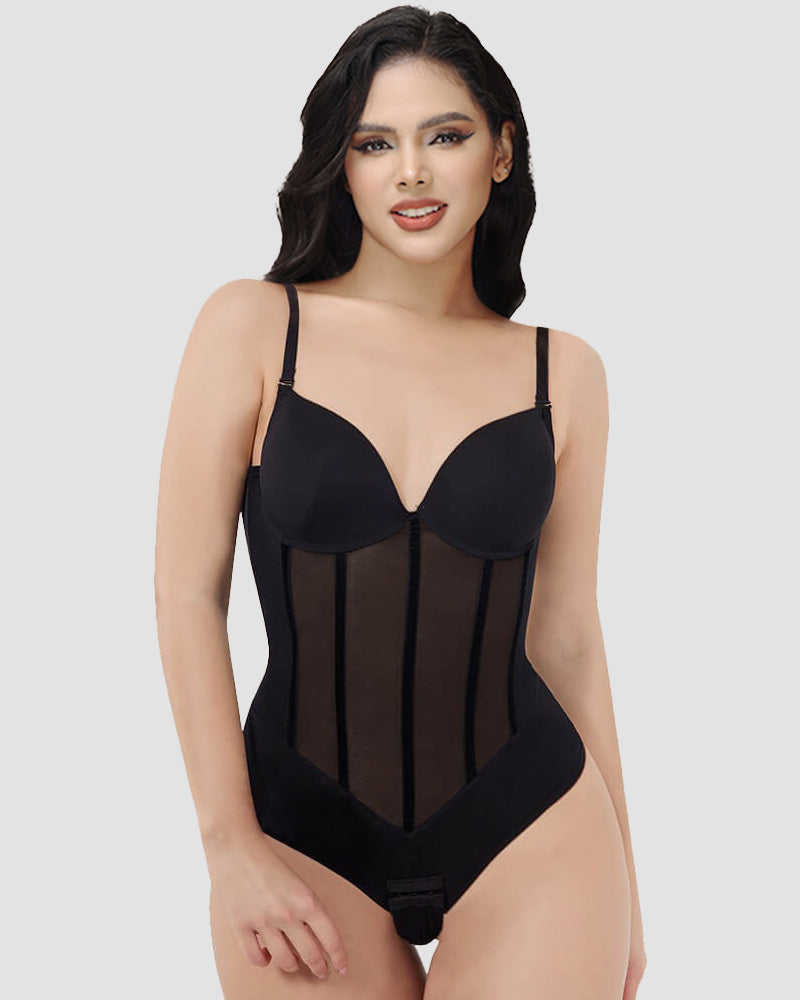 Shapshe® Damen Bauchweg Tanga Mesh Korsett Bodysuit Rückenfrei