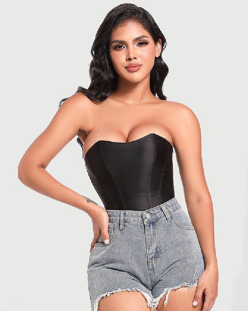 Shapshe® Satin Schnürung Stäbchen Korsett Überbrust Reißverschluss Taillentrainer