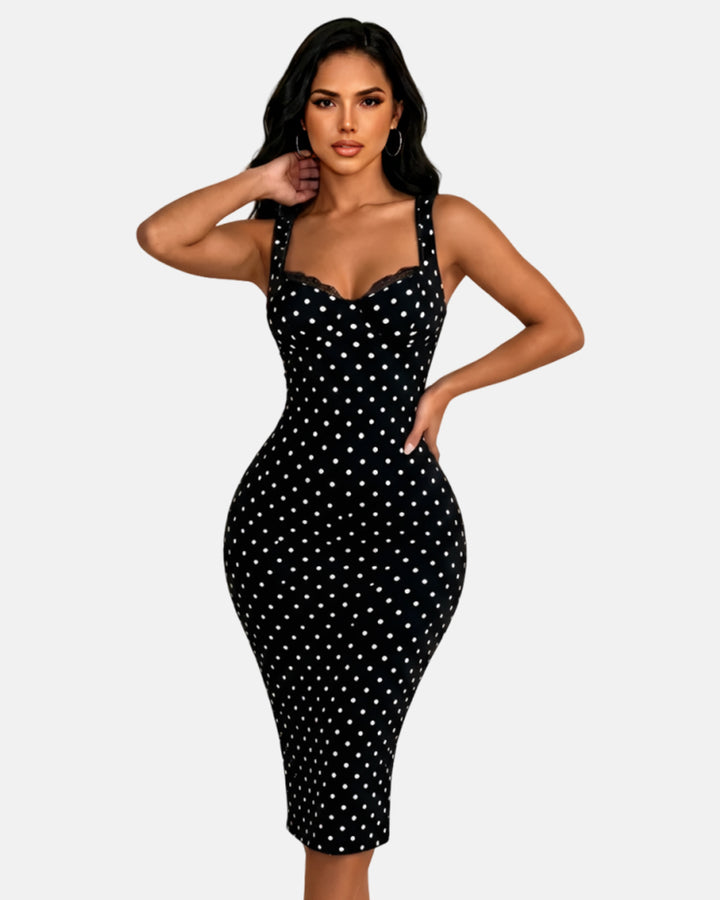 Sexy Enganliegend Elastisches Klassisches Tupfen Sanduhr Maxikleid Für Damen