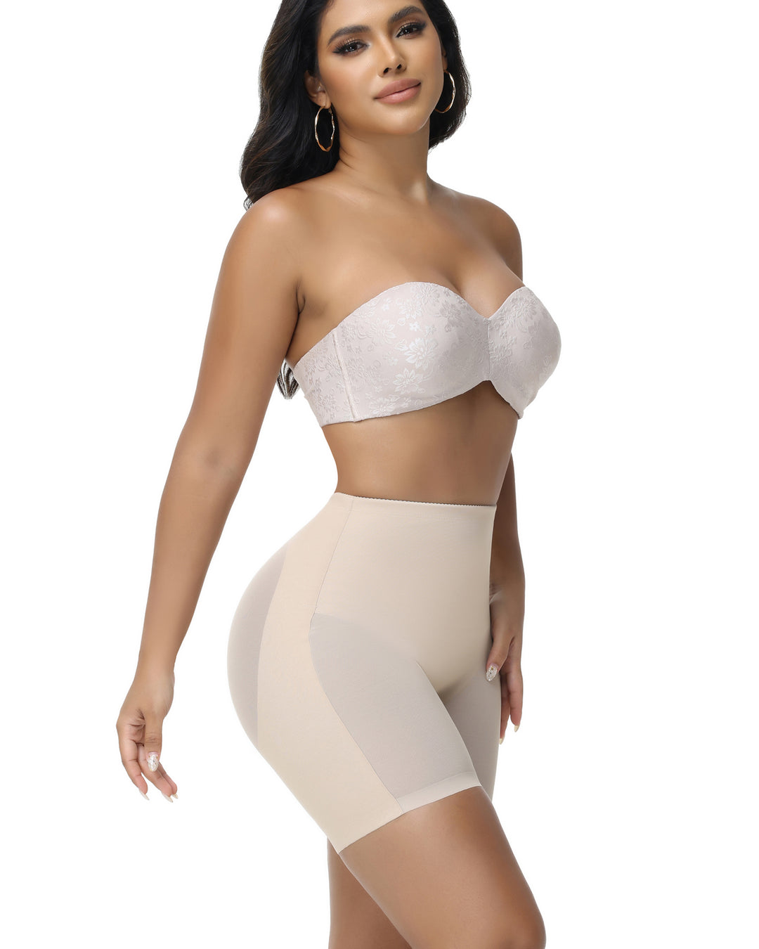 Damen Nahtlose Mesh Shapewear Shorts Hoher Taille Oberschenkelformer