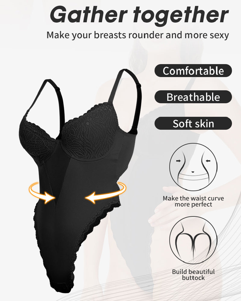 Damen Tiefem Rücken Body Bauchweg Slip Shapewear mit Integriertem BH