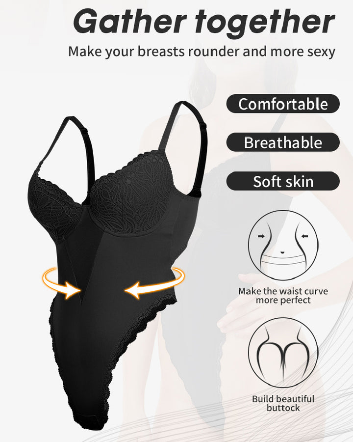 Damen Tiefem Rücken Body Bauchweg Slip Shapewear mit Integriertem BH