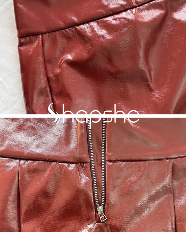 Shapshe® Sexy Lederrock mit Hoher Taille und Reißverschluss
