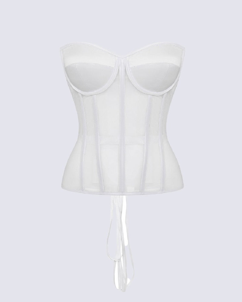 Damen Sexy Mesh Überbrust Korsett Vintage Durchsichtig Bustiers