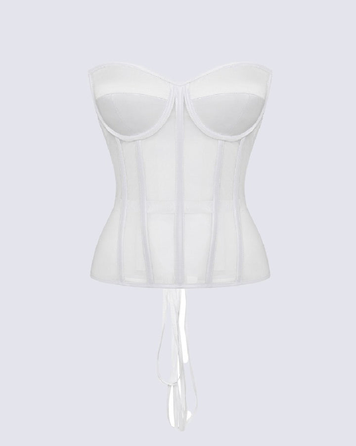 Damen Sexy Mesh Überbrust Korsett Vintage Durchsichtig Bustiers