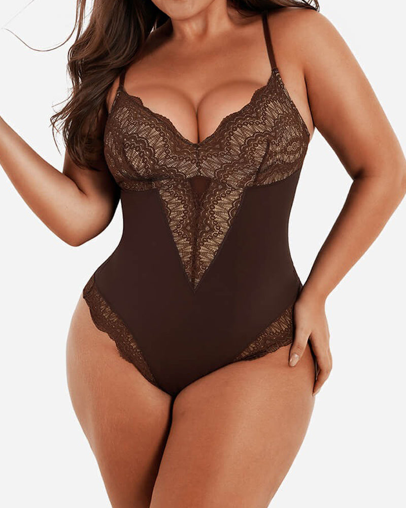 Vielseitiger Spitzen Body mit Tiefem Rücken und V-Ausschnitt