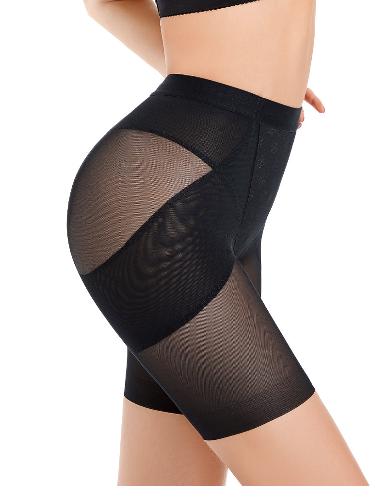 Hoher Taille Mesh Shapewear Shorts Bauchkontrolle Gürtel