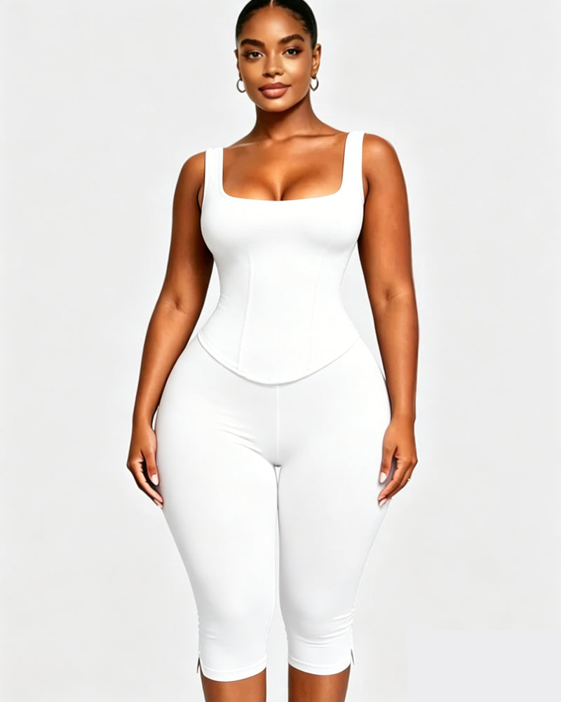 Zweiteiliger Capri Jumpsuit mit Polka Dots und abnehmbarem Korsett in Sanduhrform
