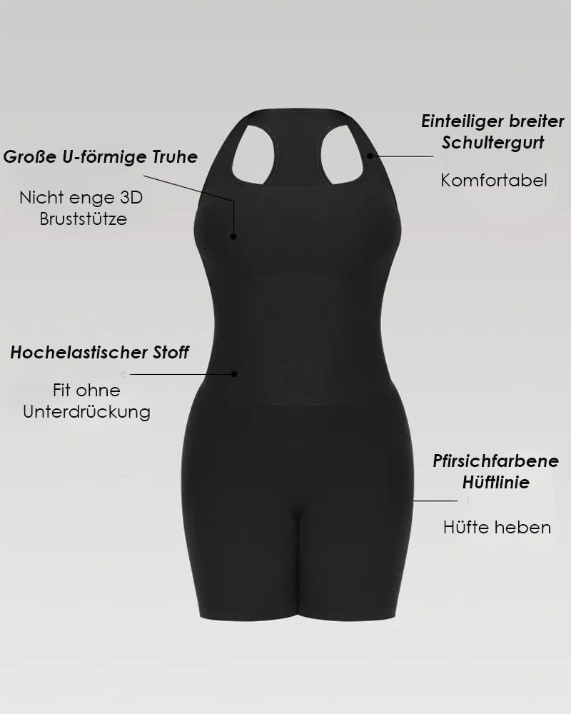 Gerippter Neckholder Racerback Shapewear Bauchweg Po Lift Mittlerer Oberschenkel Bodysuit