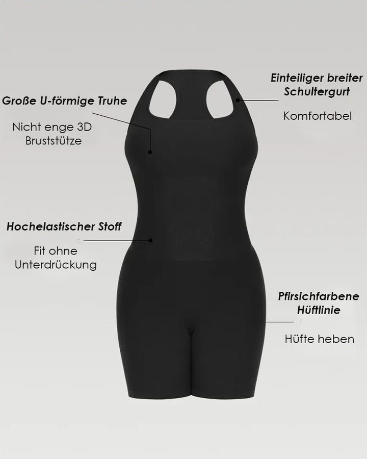 Gerippter Neckholder Racerback Shapewear Bauchweg Po Lift Mittlerer Oberschenkel Bodysuit