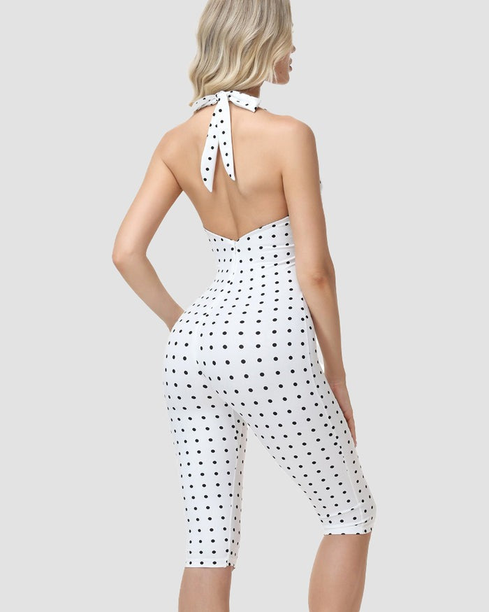 Sanduhrfigur-Figurformer Taillenformer gepunkteter Capri-Jumpsuit zweiteiliges Set