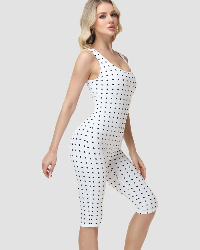 Zweiteiliger Capri Jumpsuit mit Polka Dots und abnehmbarem Korsett in Sanduhrform