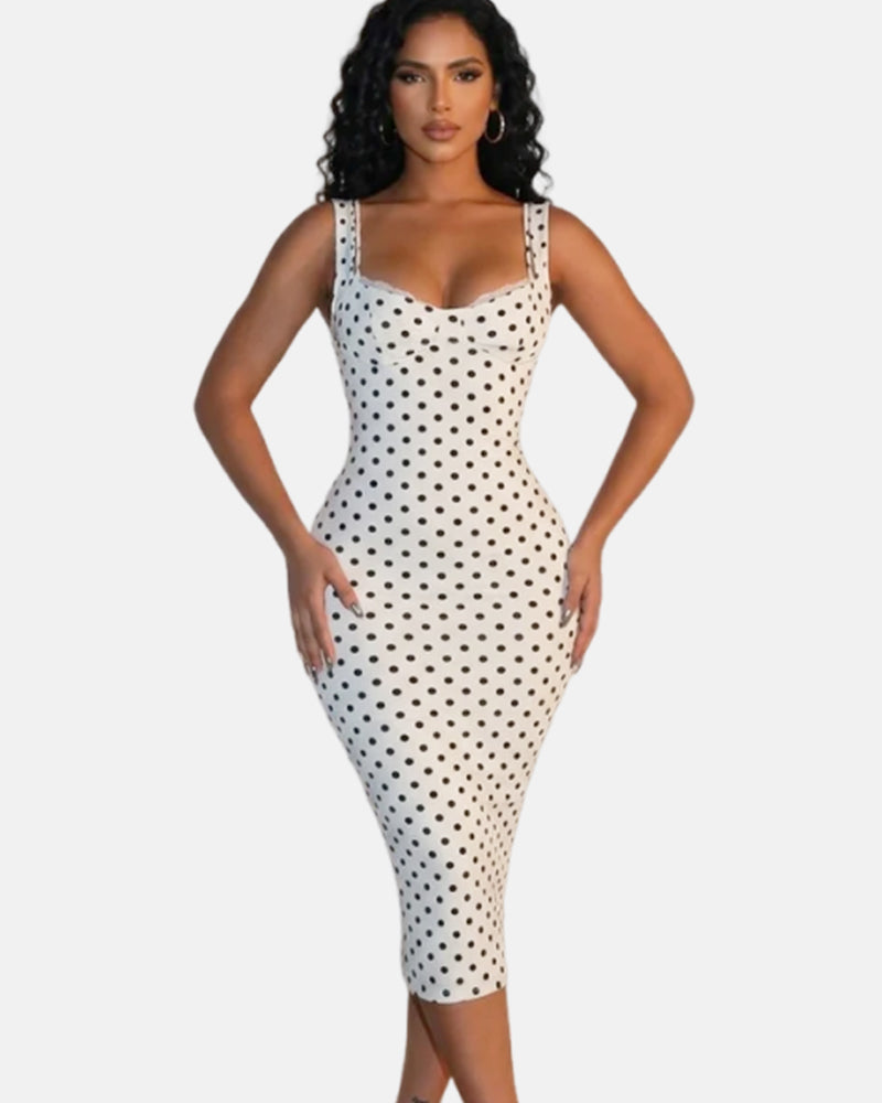 Sexy Enganliegend Elastisches Klassisches Tupfen Sanduhr Maxikleid Für Damen