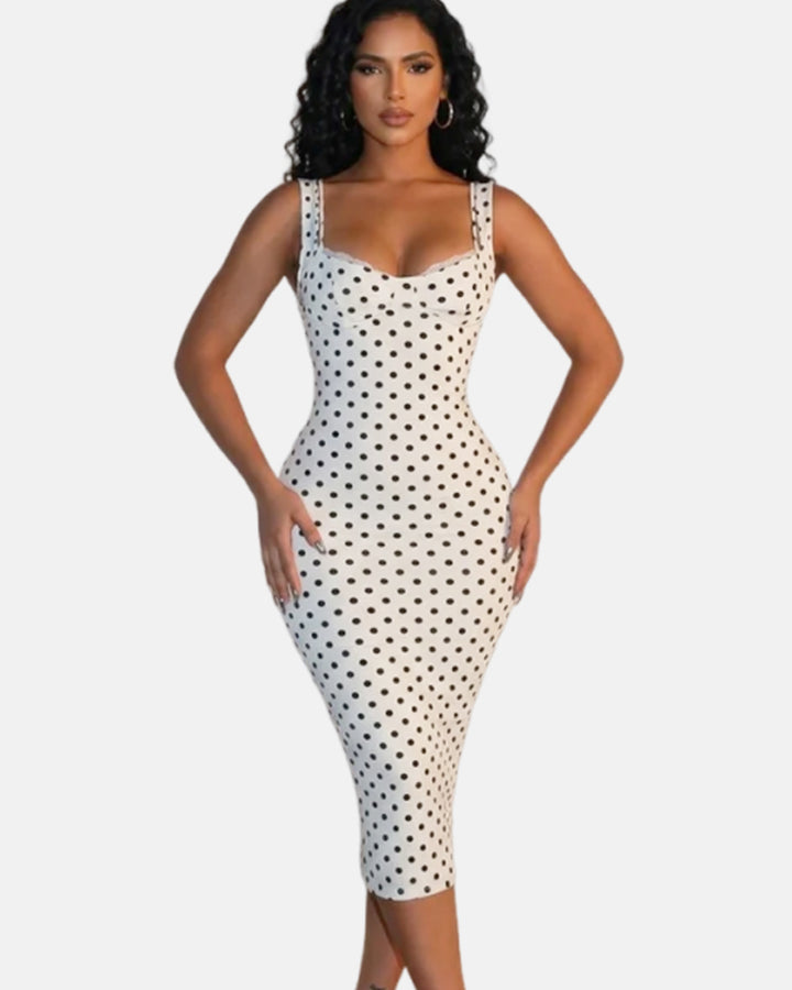 Sexy Enganliegend Elastisches Klassisches Tupfen Sanduhr Maxikleid Für Damen