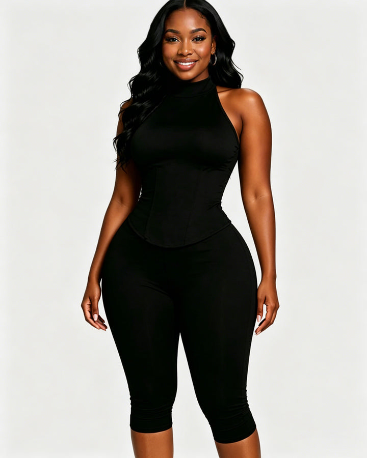 Gepunkteter Neckholder Overall mit offenem Rücken und schmaler Passform aus Stretchmaterial