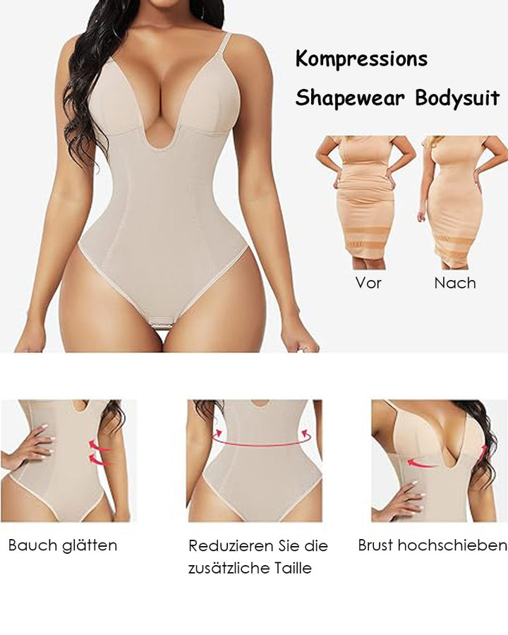 Shapshe® Damen Tiefem V-Ausschnitt Shapewear U-förmigem Rücken Nahtloser Tanga Bodysuit