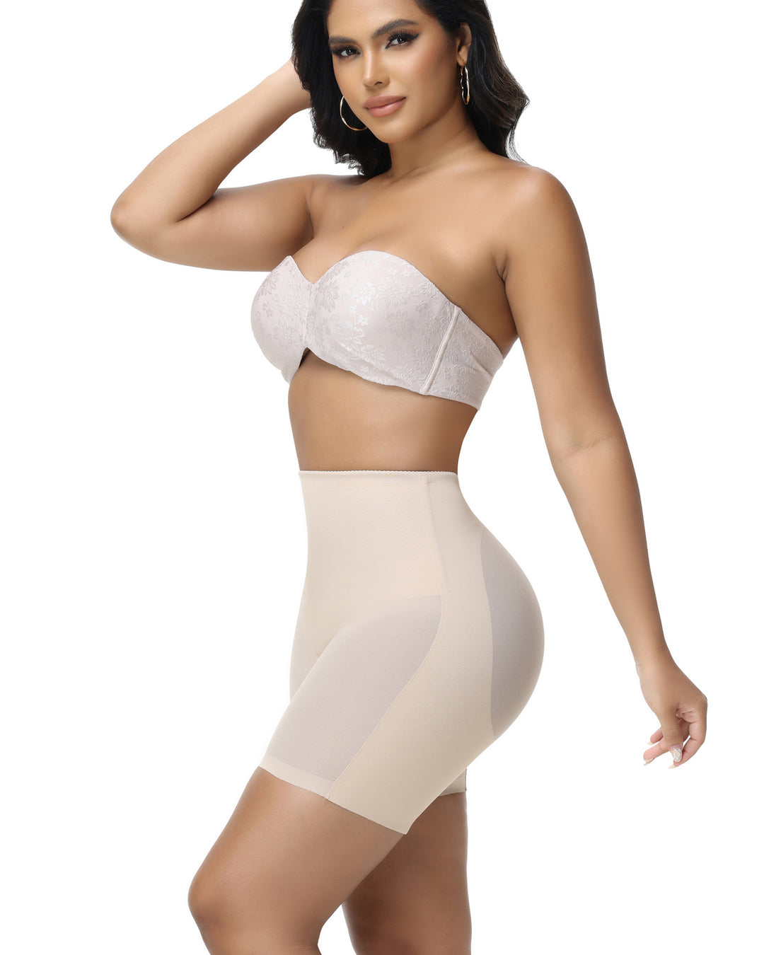 Damen Nahtlose Mesh Shapewear Shorts Hoher Taille Oberschenkelformer