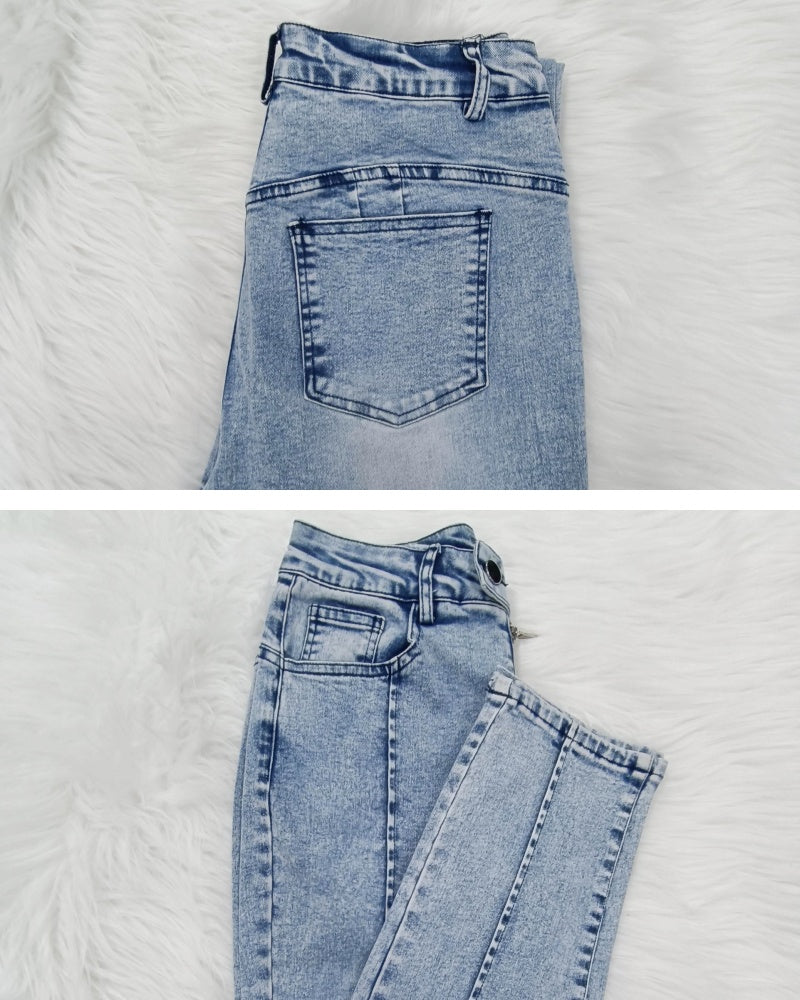 Shapshe® Damen Skinny Jeans Hip Lift Patchwork Reißverschluss Vorne