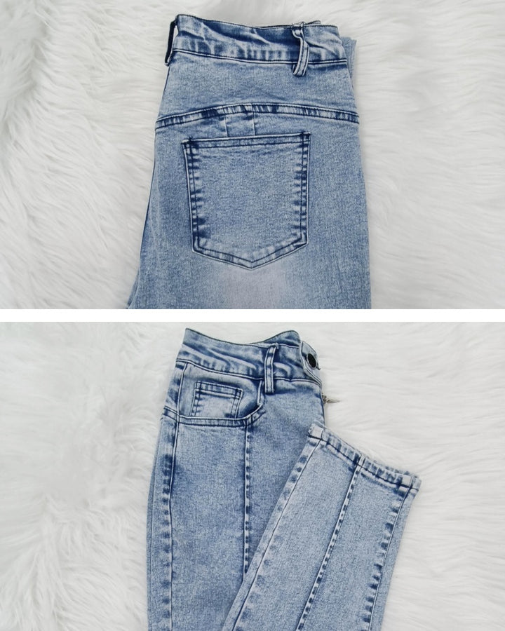 Shapshe® Damen Skinny Jeans Hip Lift Patchwork Reißverschluss Vorne