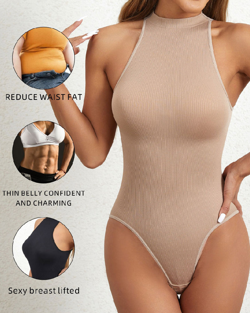 Damen Einteiler Hochkragen Sexy Gerippt Racerback Shapewear Bodysuit