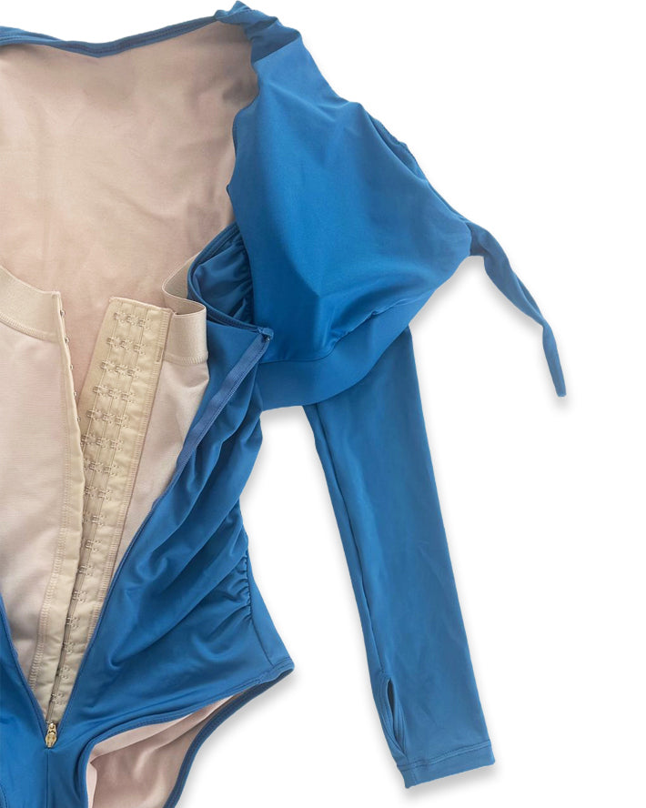 Shapshe® Blauer Langarm Badeanzug Mit Shapewear Für Mollige