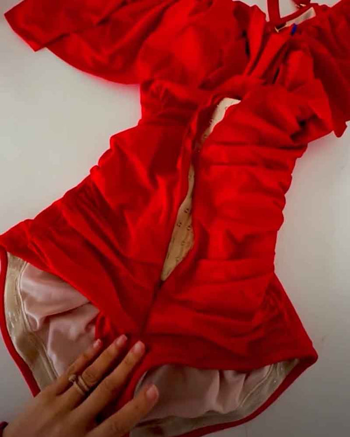 Shapshe® Bauchweg Einteiliger Gerüschter Triangel Shape Badeanzug