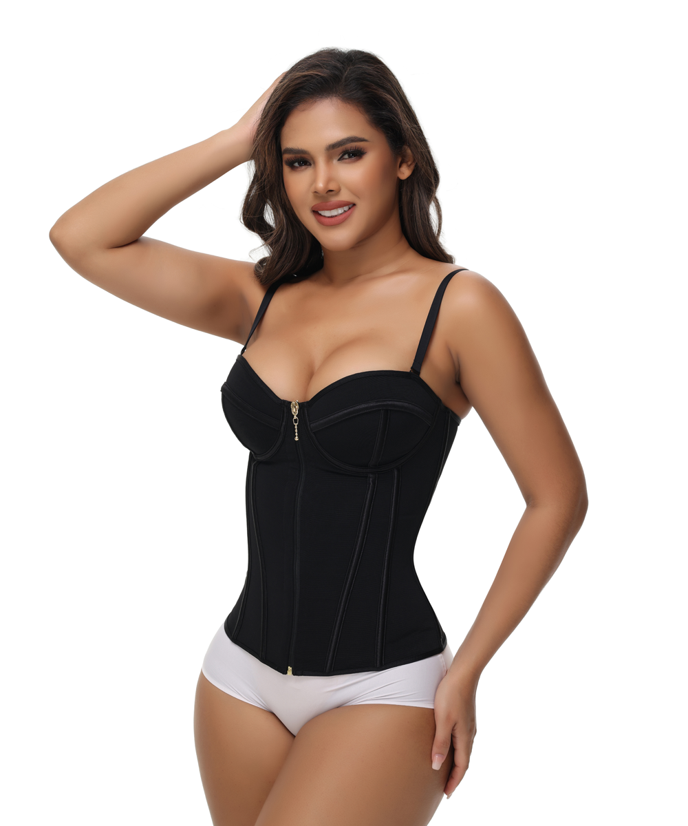 Sexy Damen Reißverschluss Stäbchen Korsett Bustier Spaghettiträger
