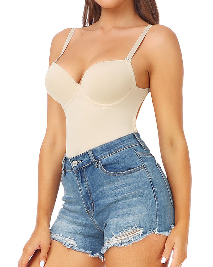 Sexy Spaghettiträger Bauchkontrolle Tanga Rückenfreier Bodysuit Eingebautem BH