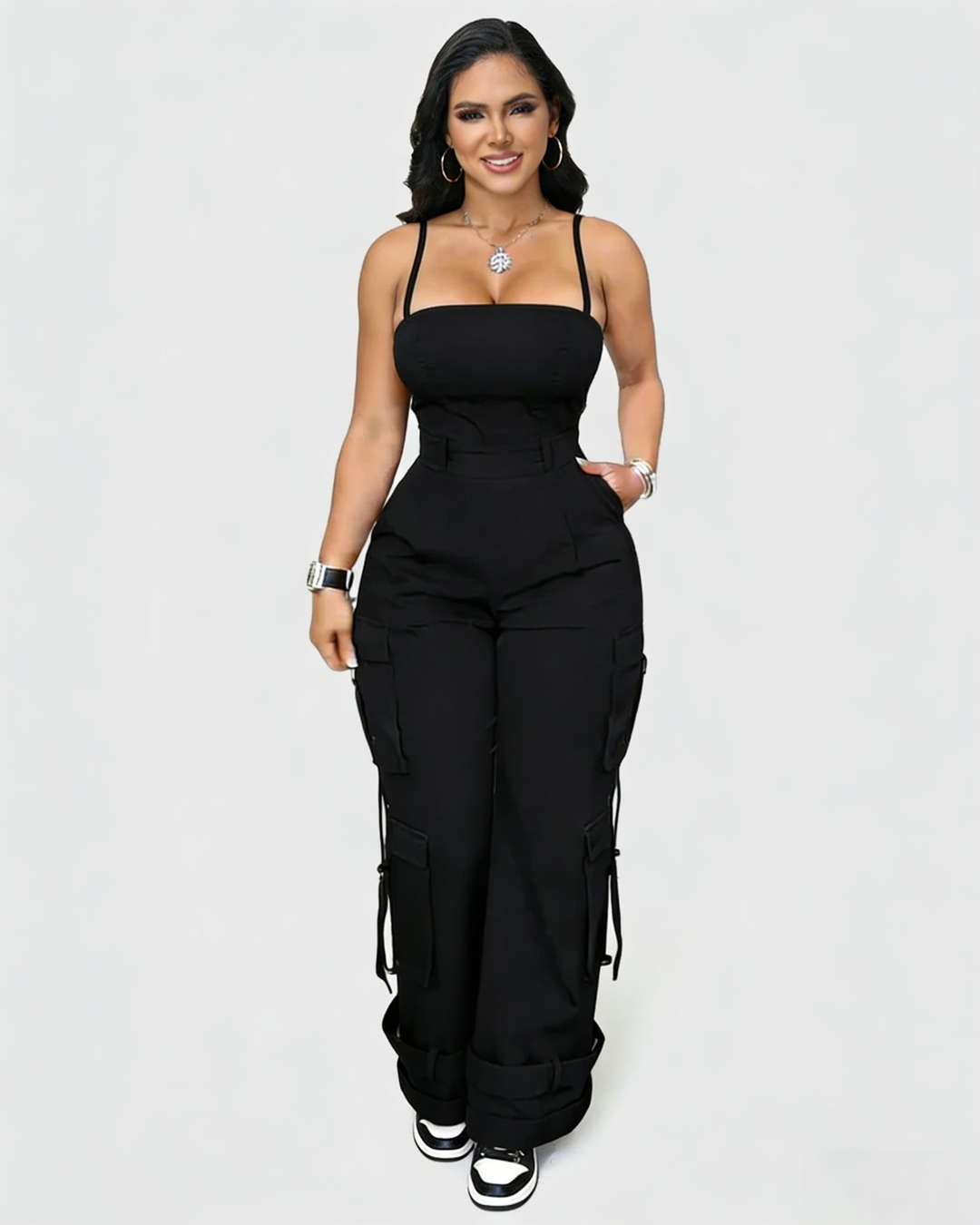 Weites Bein Overall mit Taschen für Damen Casual Curvy Baggy Cargo Einteiler