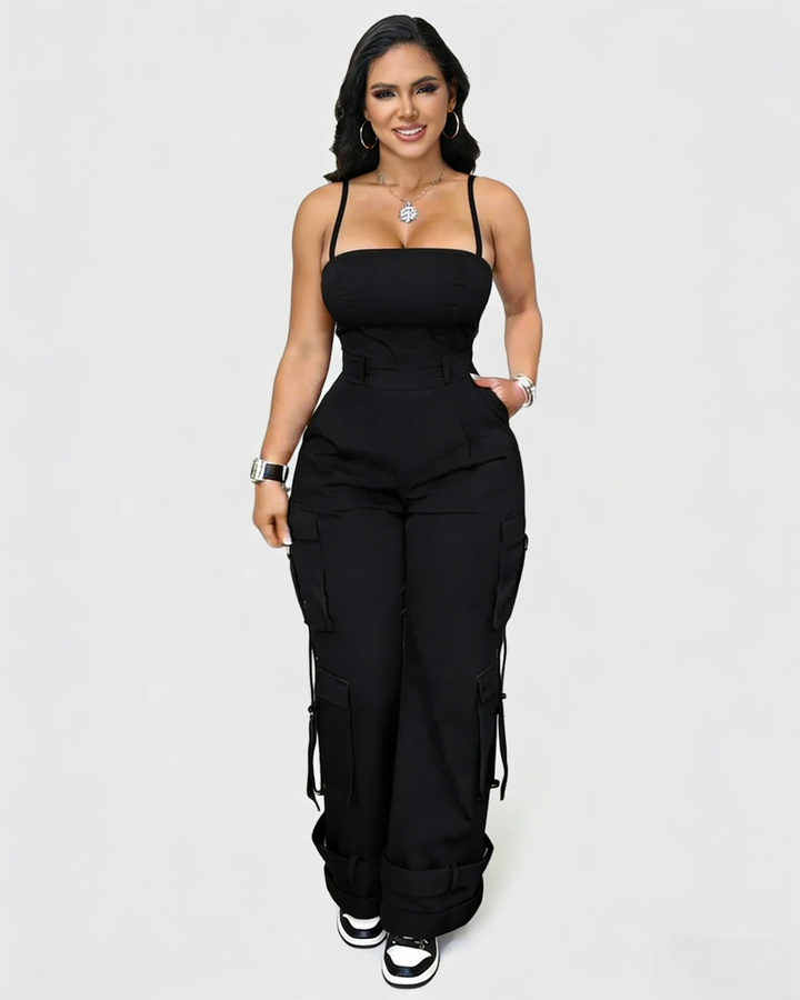 Weites Bein Overall mit Taschen für Damen Casual Curvy Baggy Cargo Einteiler
